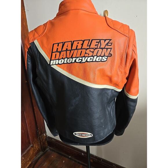 C17 Vintage Harley Davidson Leather Jacket Sz LG Zip Sleeve Stretch Waist - Picture 3 of 8